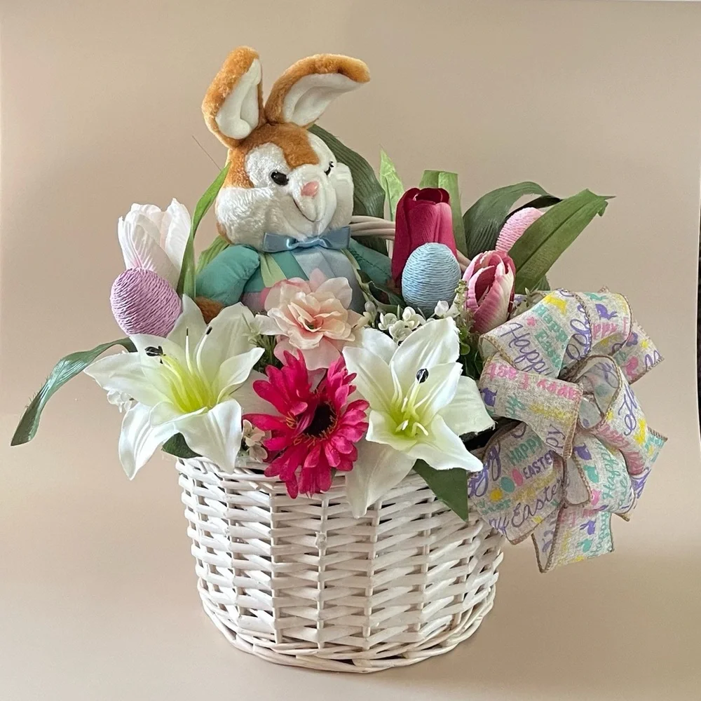 Easter Bunny Floral Arrangement Spring Basket Centerpiece
